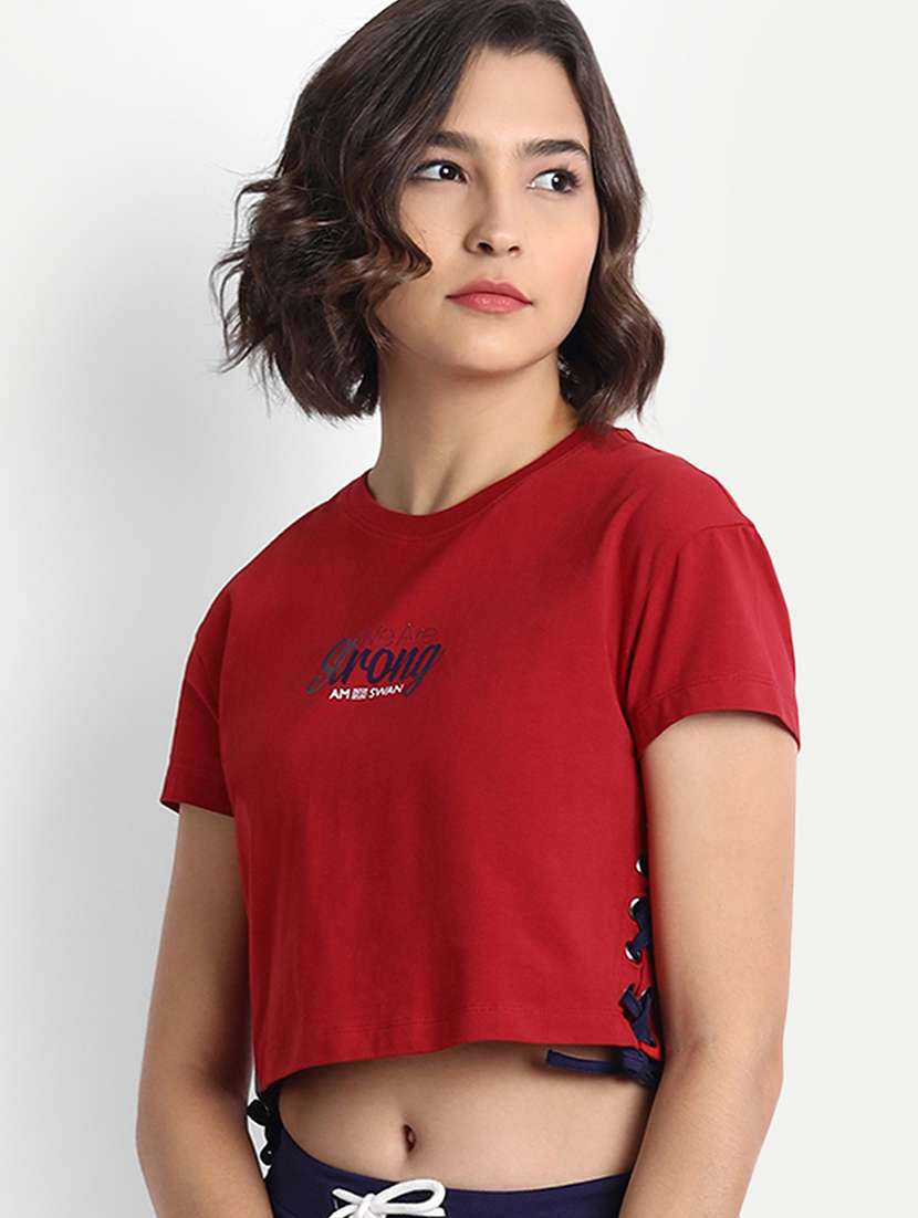 women round neck typographic printed crop top - 21636152 -  Standard Image - 2