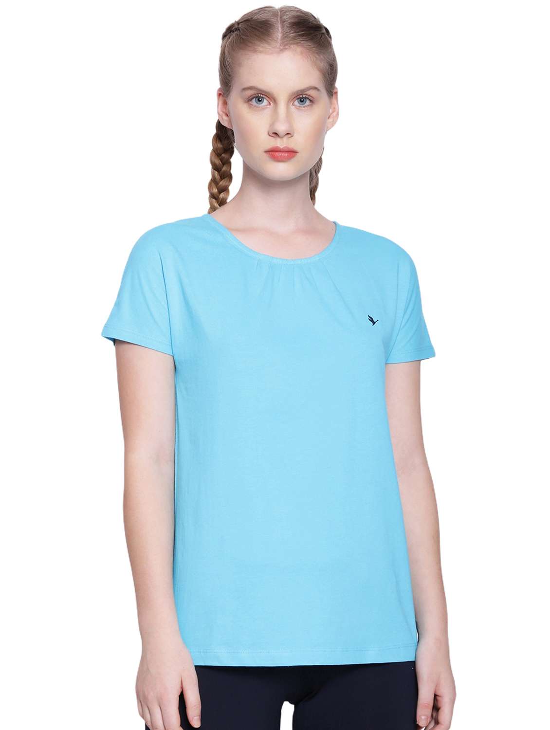 women light blue solid regular top