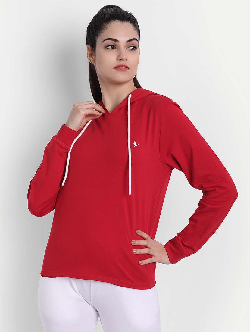 women plain long sleeve hood neck sweatshirt - 21636192 -  Standard Image - 2