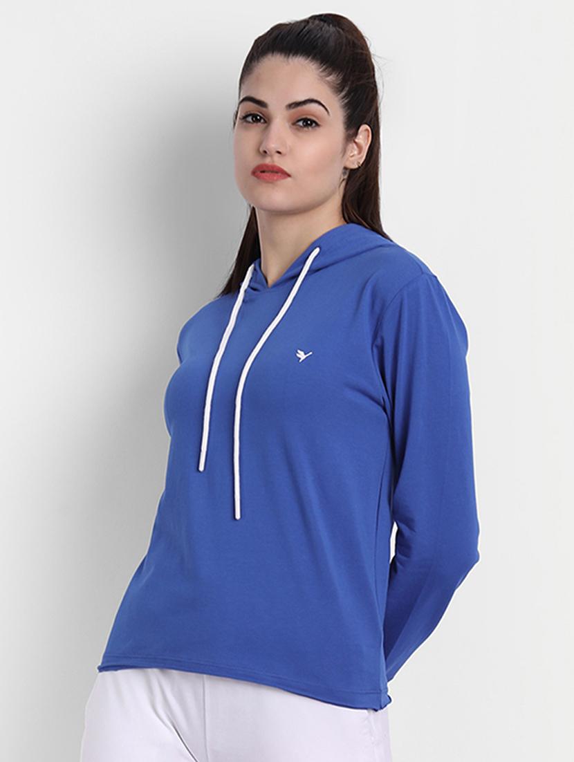 women plain long sleeve hood neck sweatshirt - 21636193 - Standard Image - 2