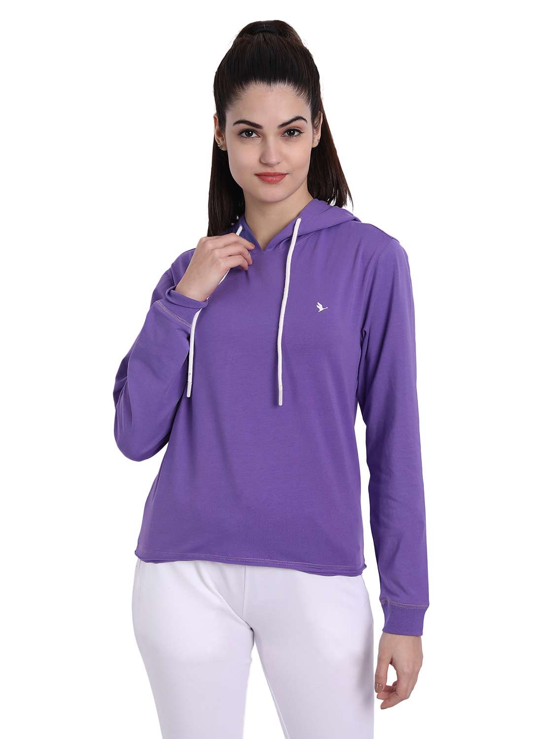 women plain long sleeve hood neck sweatshirt