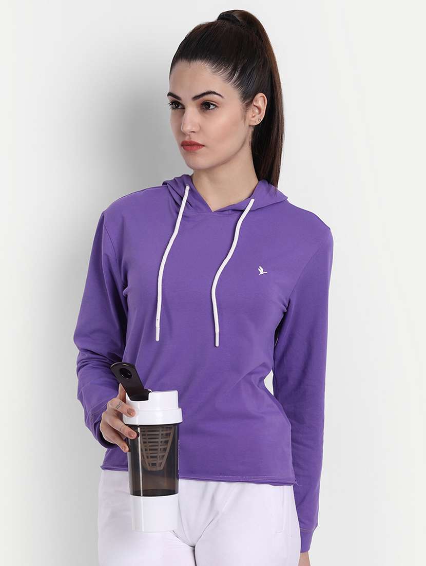 women plain long sleeve hood neck sweatshirt - 21636194 -  Standard Image - 2