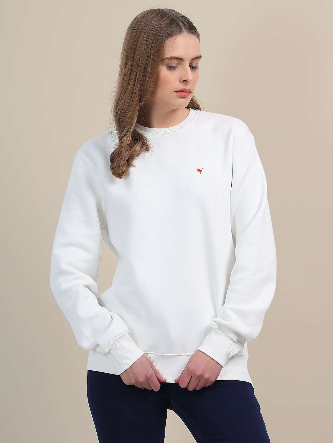 women solid crew neck sweatshirt