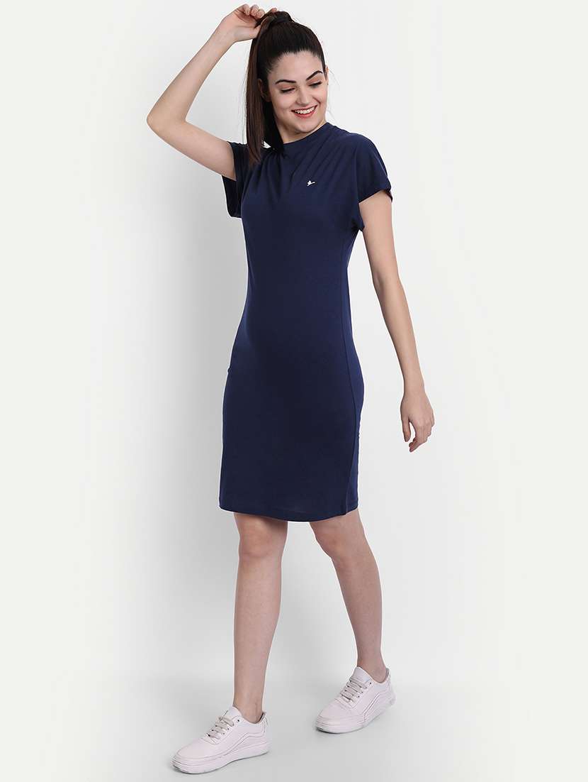 women round neck solid bodycon dress - 21636299 - Standard Image - 2