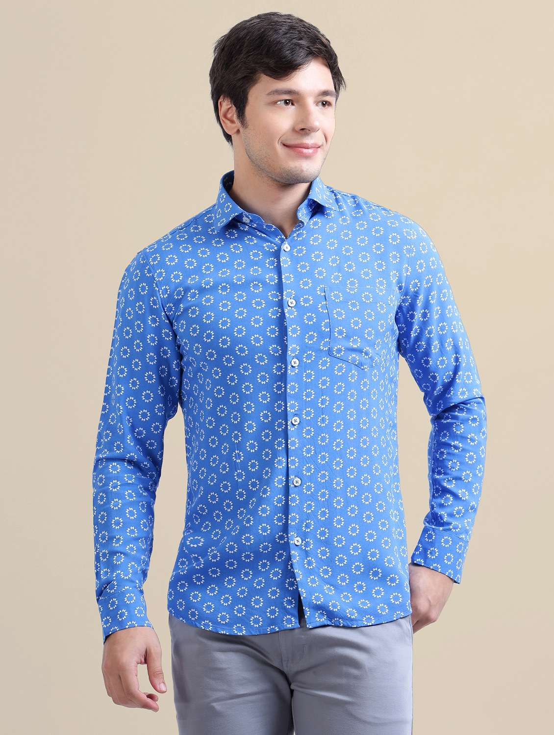 men regular fit printed single pocket casual shirt