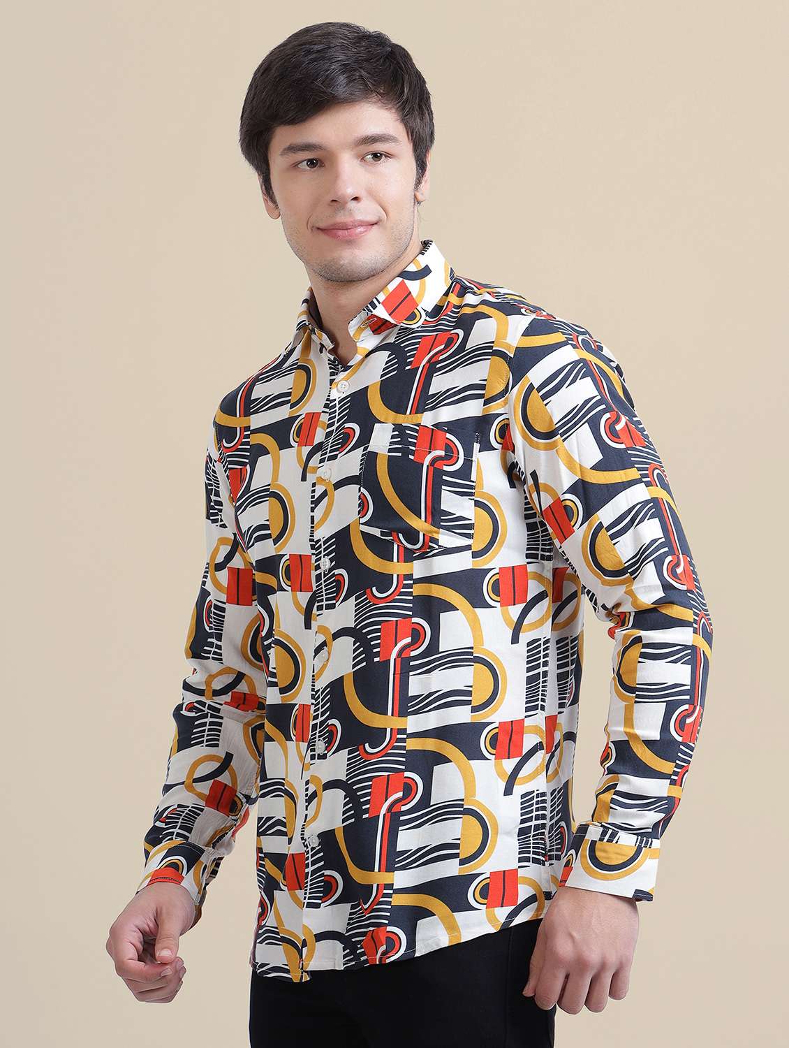 men regular fit printed single pocket casual shirt