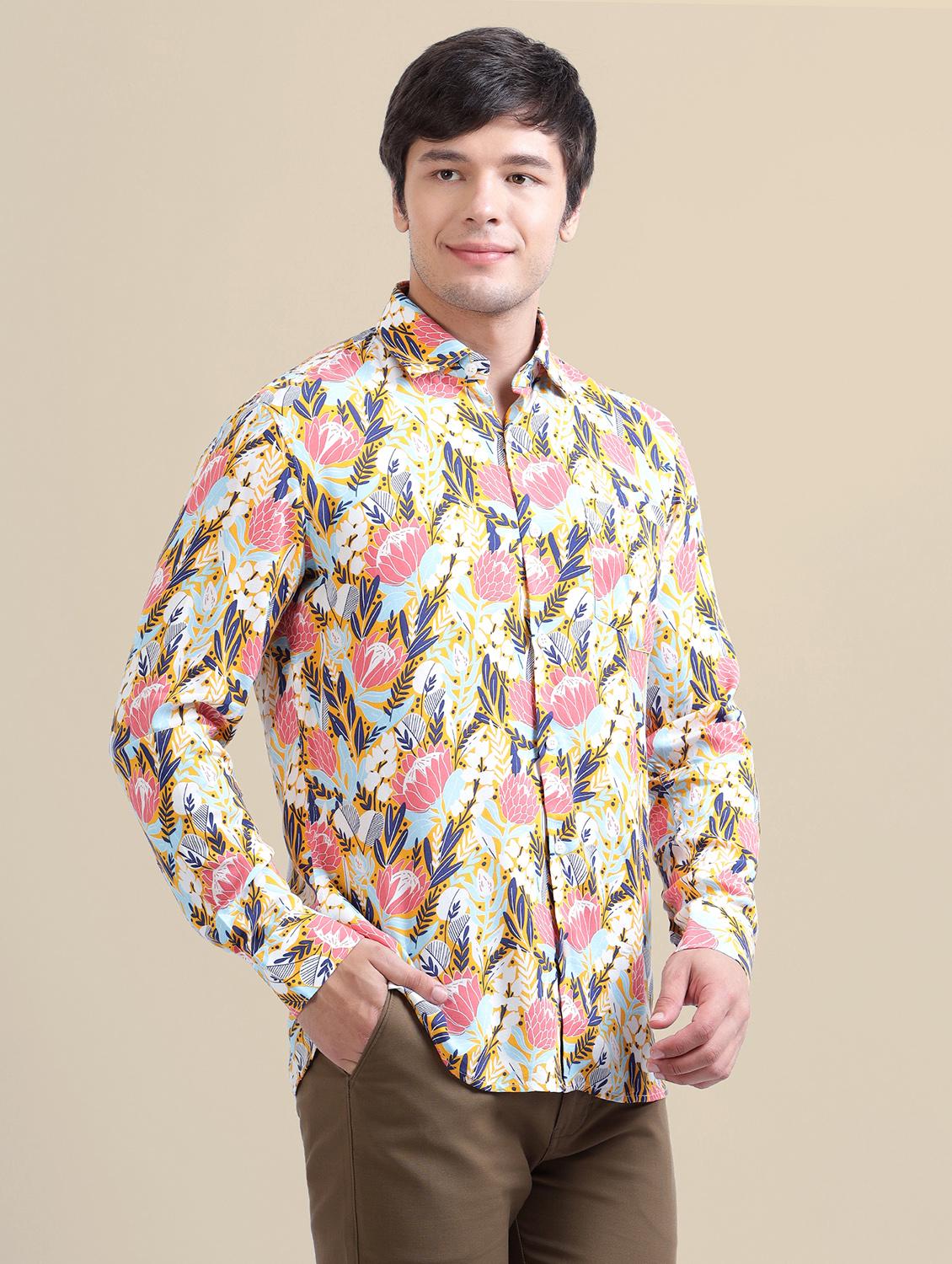 men regular fit printed single pocket casual shirt - 21636358 - Standard Image - 2