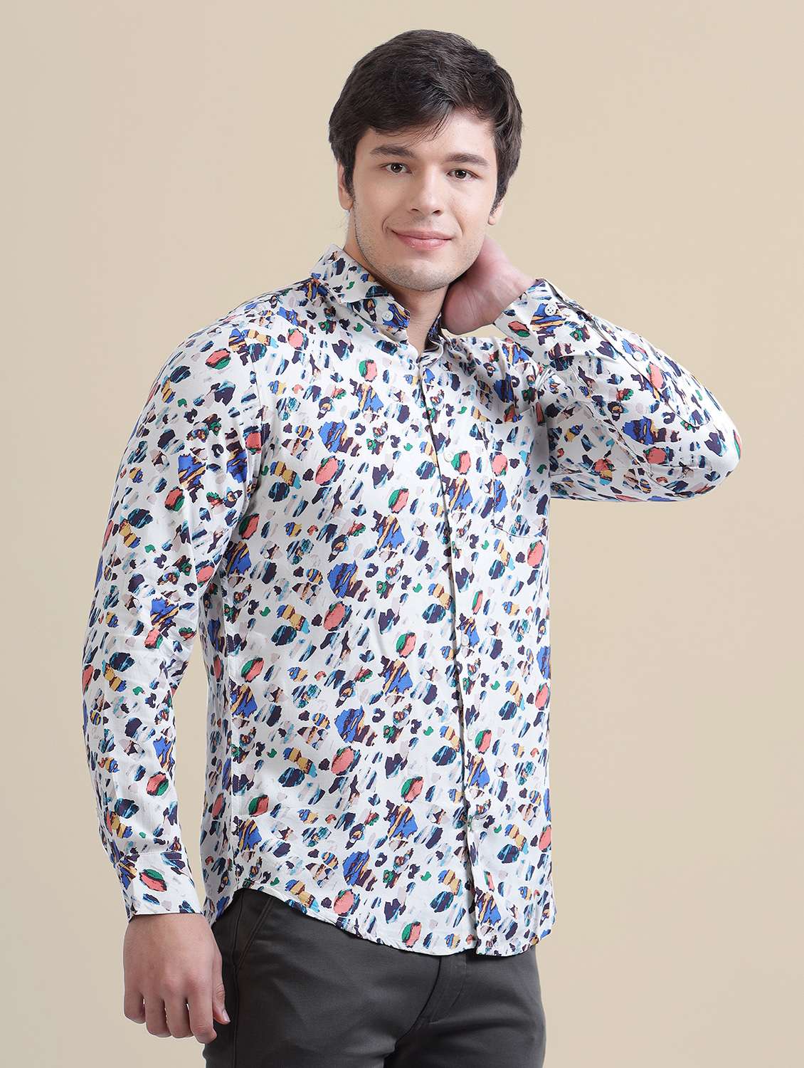 men regular fit printed single pocket casual shirt