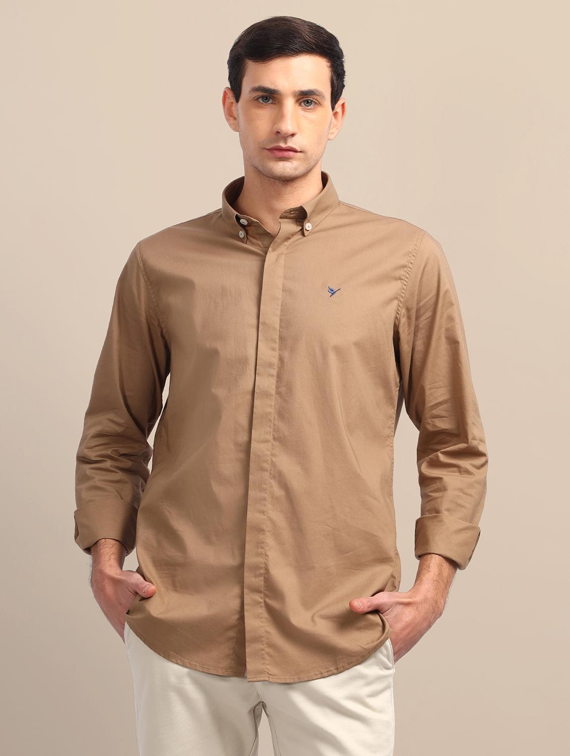 men regular fit plain single pocket casual shirt - 21636410 -  Zoom Image - 0