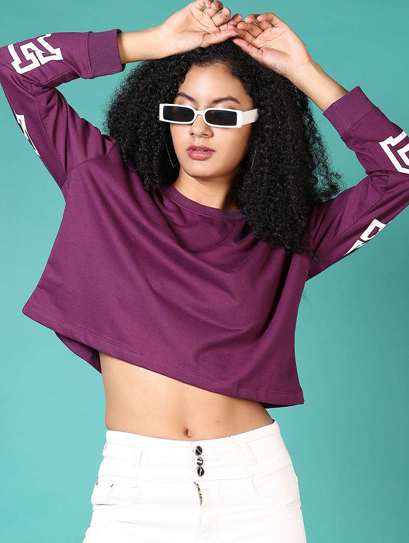 women typography long sleeve cropped sweatshirt - 21636455 -  Standard Image - 2