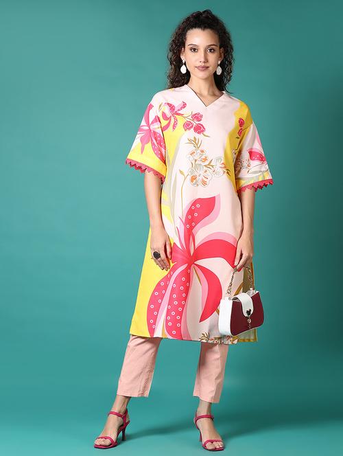 women floral printed v neck straight kurta - 21636473 -  Standard Image - 0