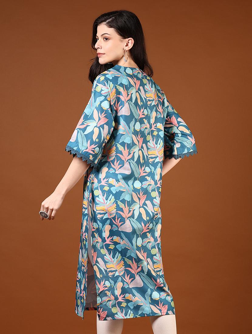 women printed v-neck straight kurta - 21636474 - Standard Image - 2