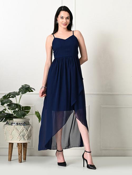 women solid shoulder strap high-low dress - 21636533 - Standard Image - 0