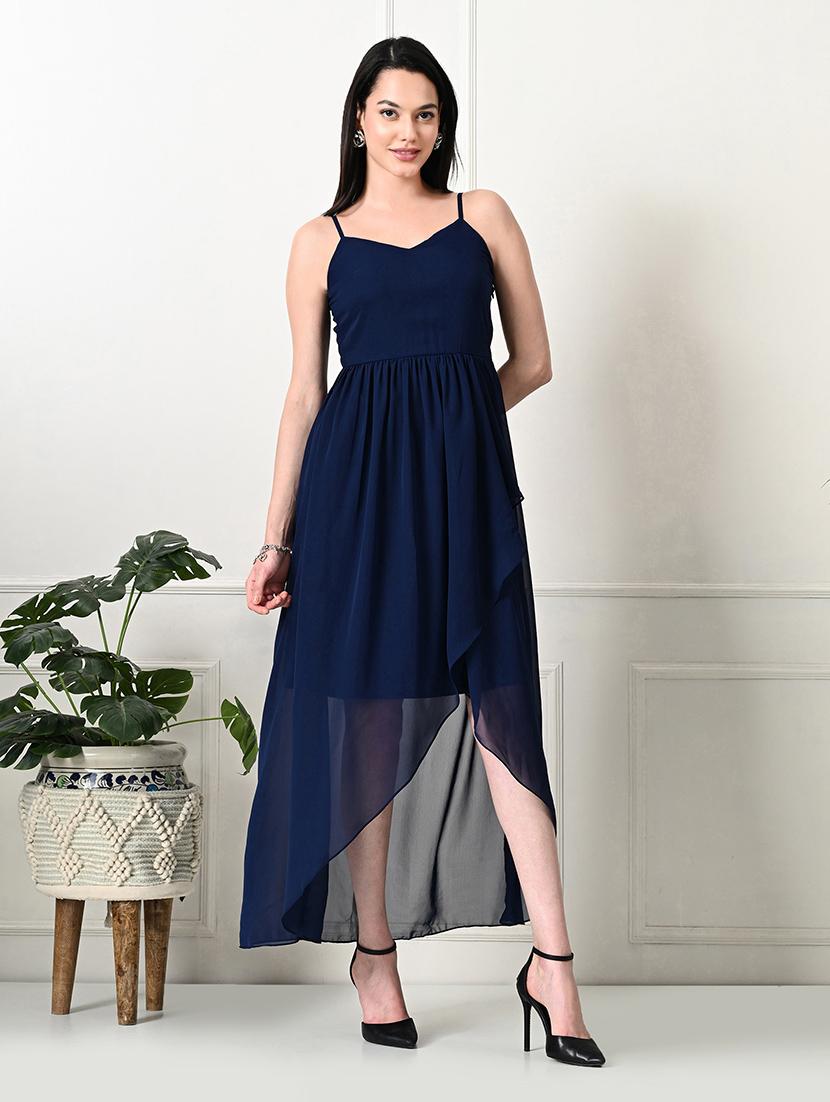 women solid shoulder strap high-low dress - 21636533 - Zoom Image - 0