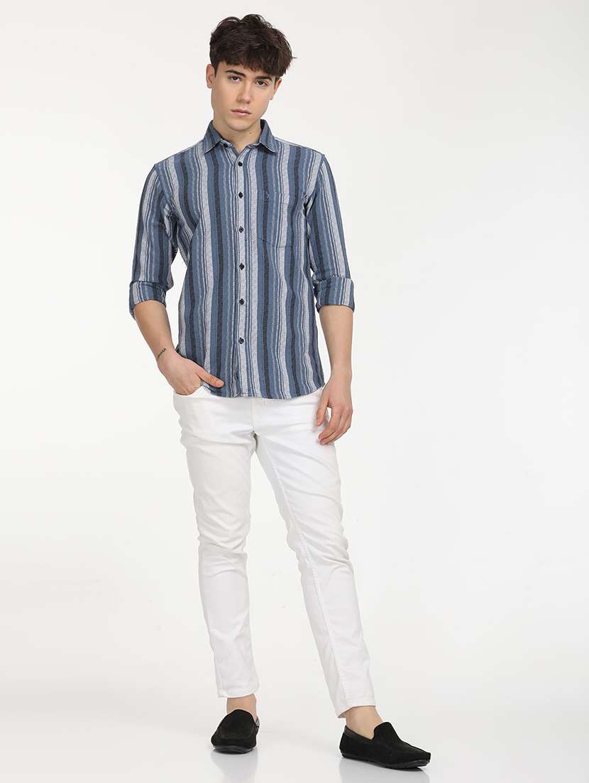 men slim fit striped long sleeve casual shirt - 21636546 -  Standard Image - 2