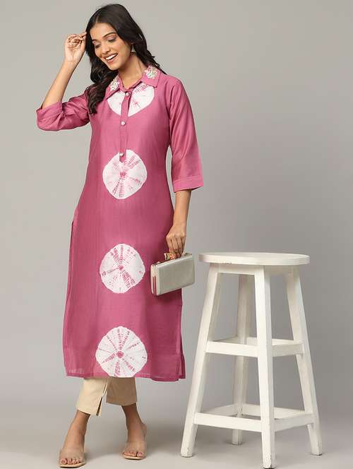 women tie & dye three quarter sleeve a-line kurta - 21636588 - Standard Image - 0