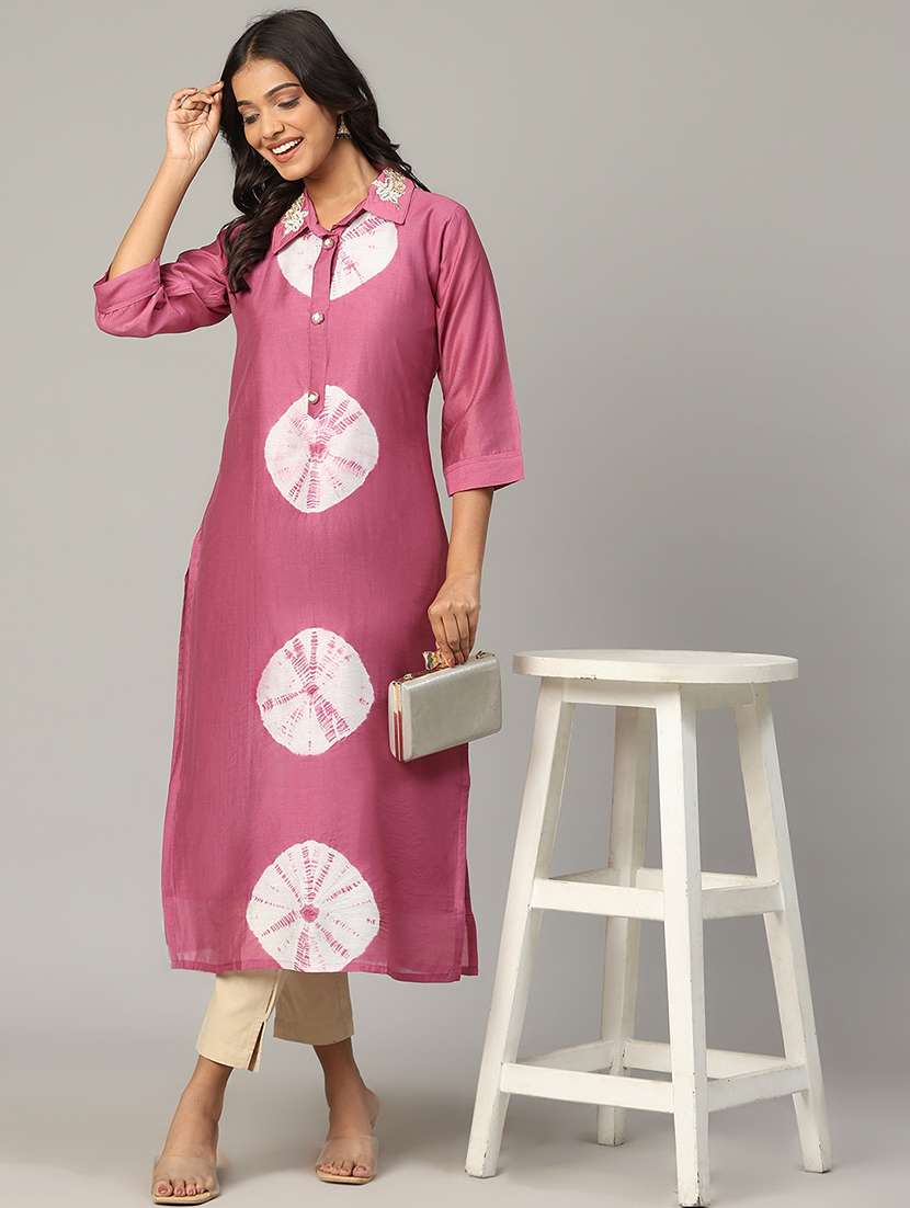 women tie & dye three quarter sleeve a-line kurta - 21636588 - Zoom Image - 0