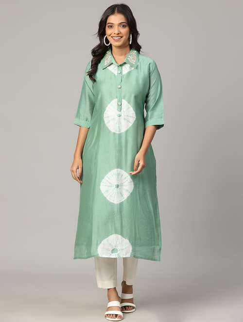 women tie & dye three quarter sleeve a-line kurta - 21636589 - Standard Image - 0