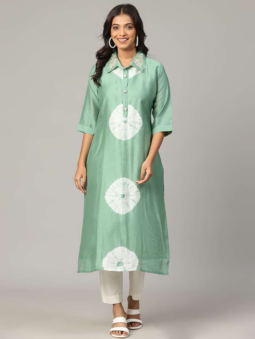 women tie & dye three quarter sleeve a-line kurta - 21636589 - Zoom Image - 0