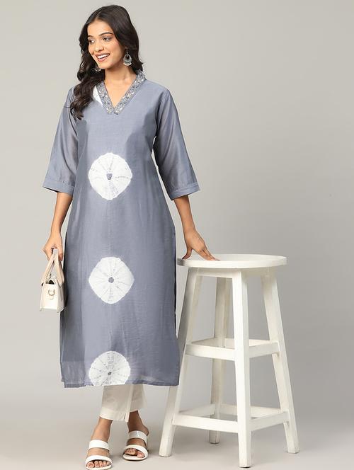 women tie & dye three quarter sleeve a-line kurta - 21636590 - Standard Image - 0