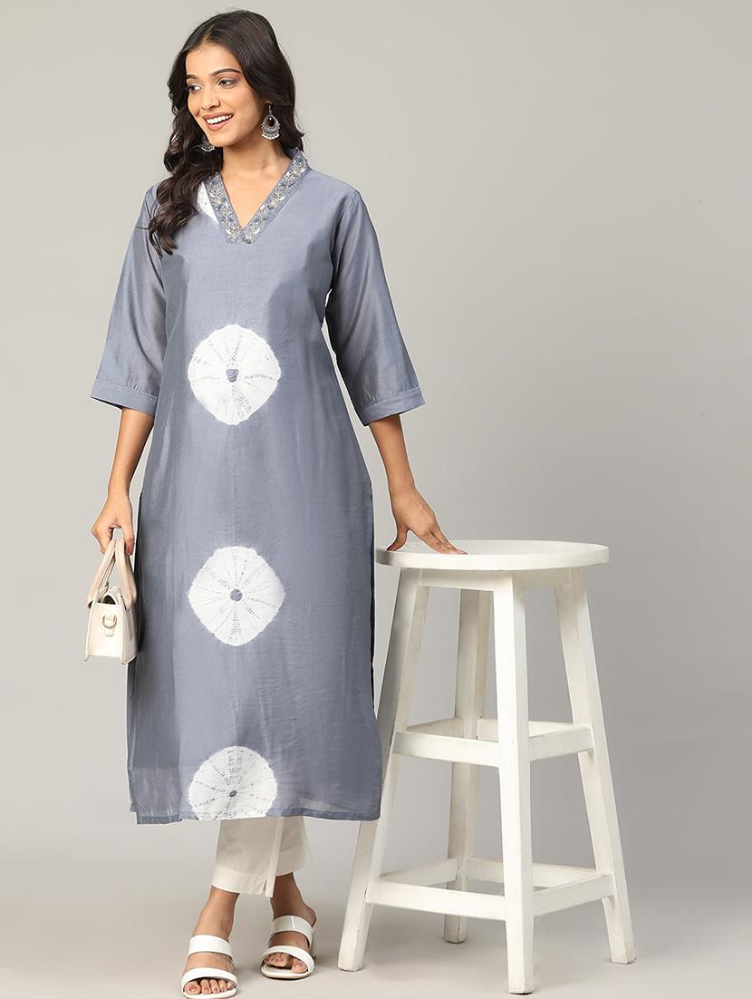 women tie & dye three quarter sleeve a-line kurta - 21636590 - Zoom Image - 0