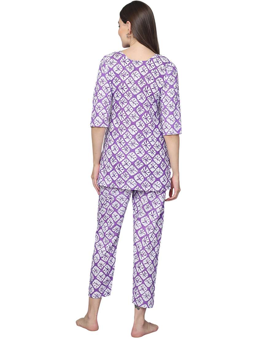 women purple printed nightwear pyjama set - 21636597 -  Standard Image - 2