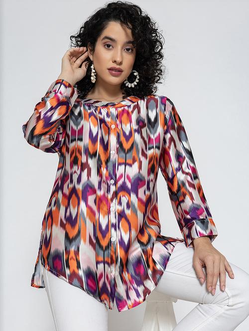 women long sleeves ikat printed regular shirt - 21636789 - Standard Image - 0