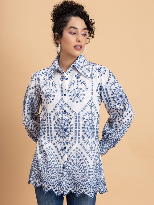 women long sleeves shiffli work shirt - 21636790 - Standard Image - 0