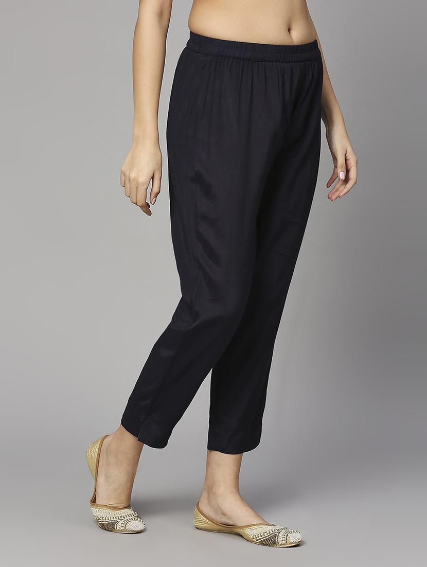 women mid rise solid tapered pant - 21636925 - Standard Image - 2