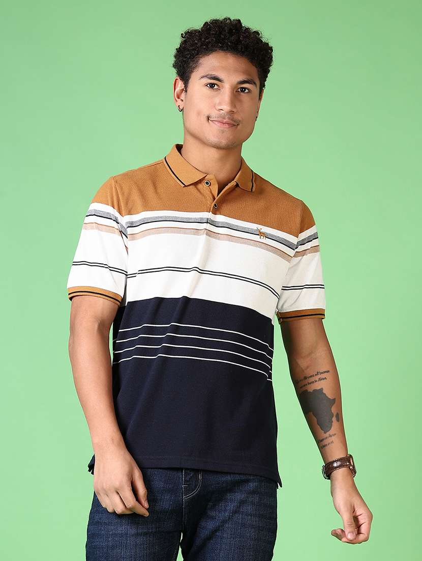 men striped short sleeve polo t-shirt