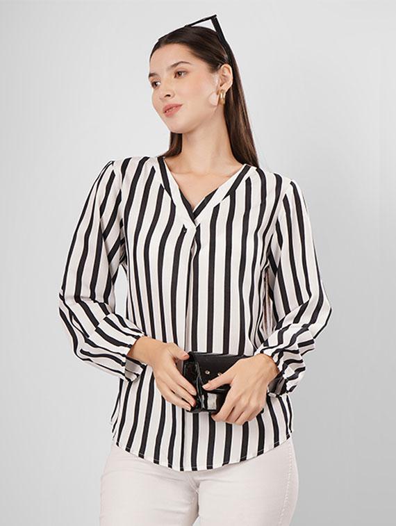 women v-neck striped regular top - 21638115 - Zoom Image - 0