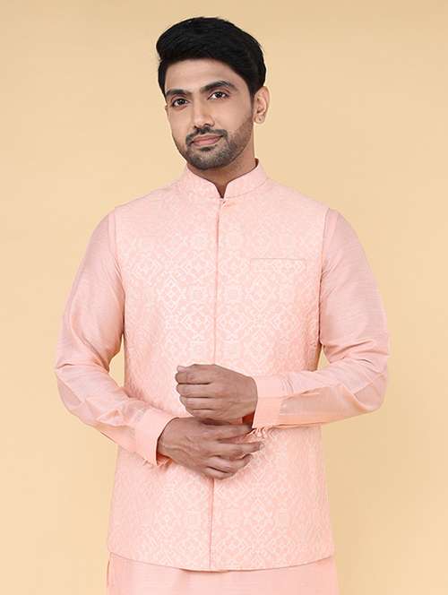 men mandarin neck embroidered nehru jacket - 21638258 - Standard Image - 0
