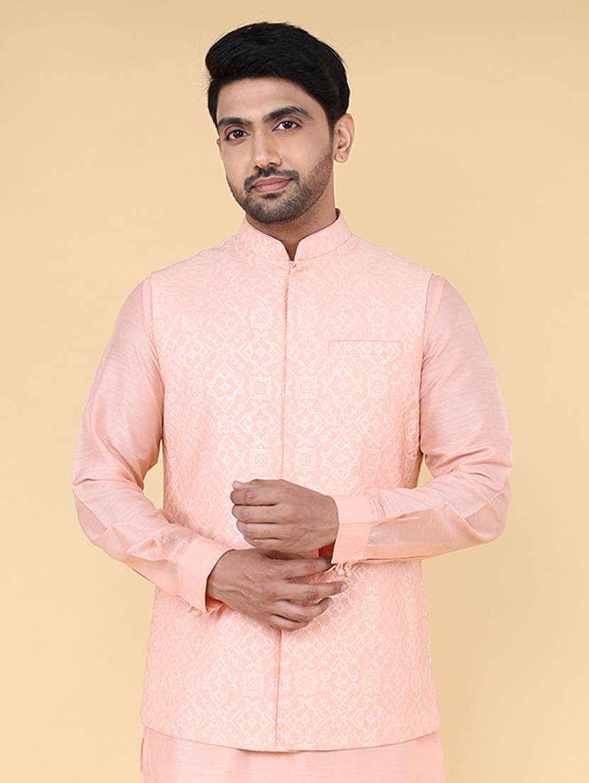 men mandarin neck embroidered nehru jacket - 21638258 - Zoom Image - 0