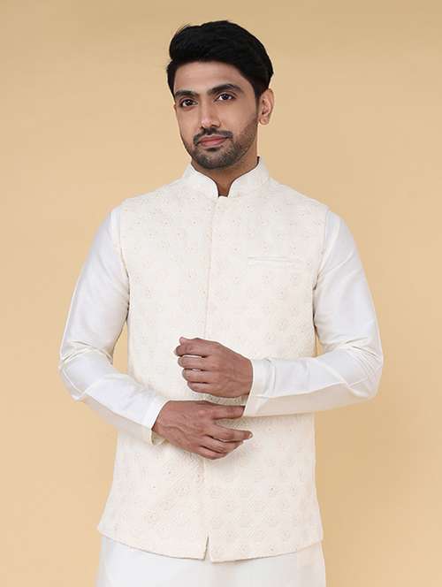 men mandarin neck embroidered nehru jacket - 21638276 - Standard Image - 0