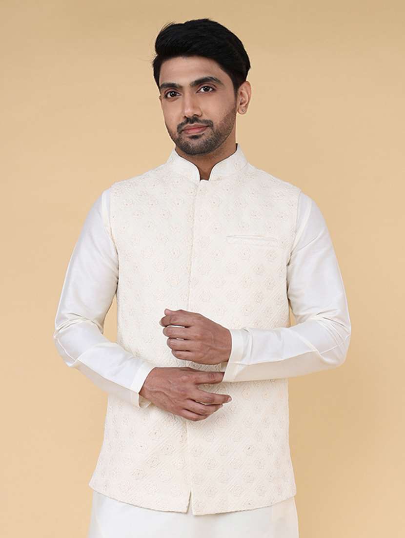 men mandarin neck embroidered nehru jacket - 21638276 - Zoom Image - 0