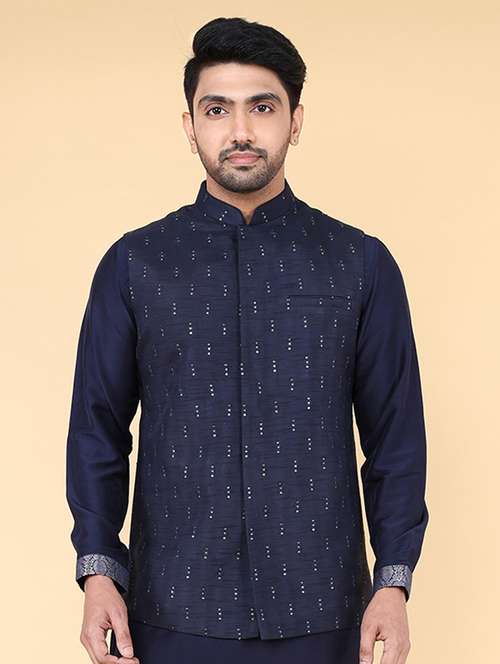 men mandarin neck embroidered nehru jacket - 21638279 -  Standard Image - 0