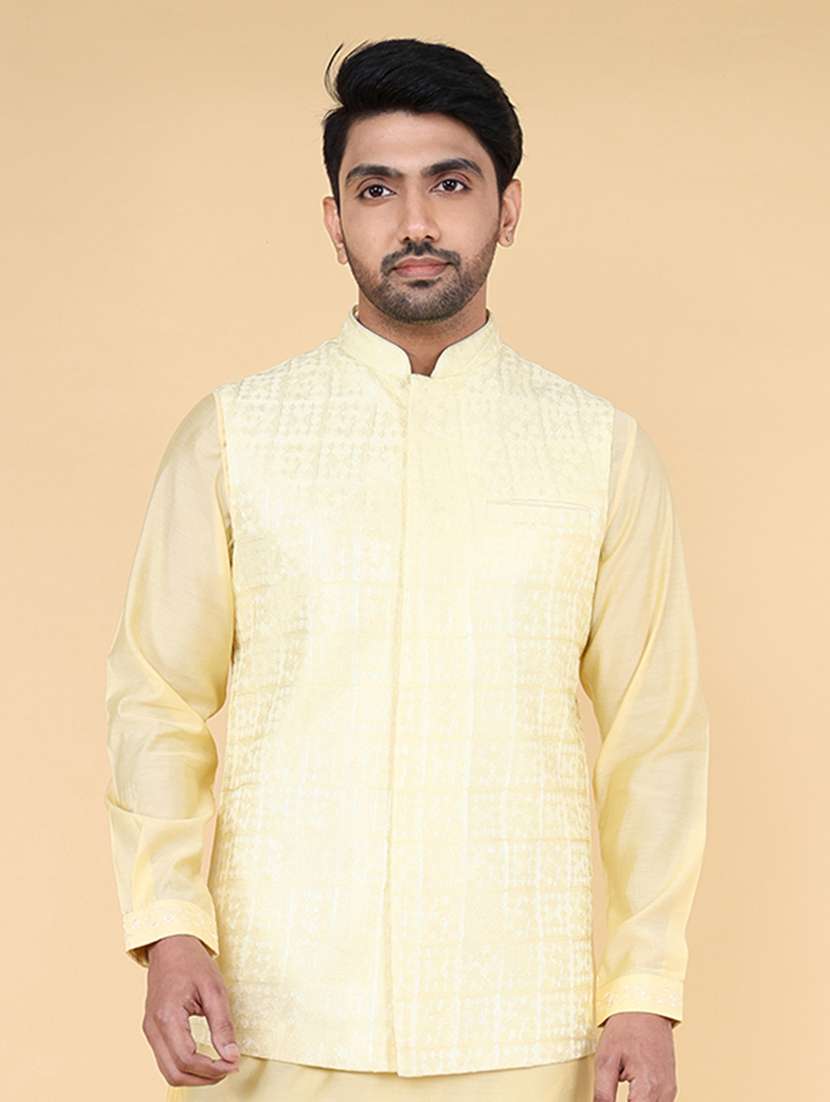 men mandarin neck embroidered nehru jacket