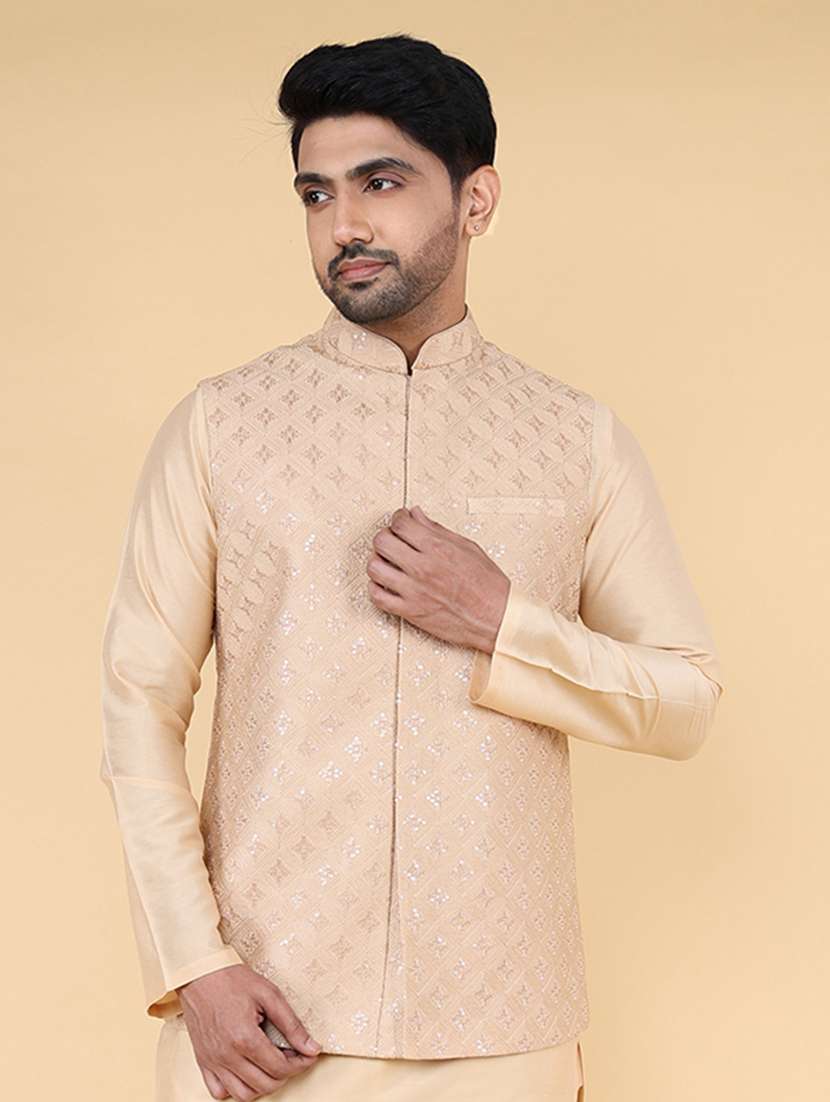 men mandarin neck embroidered nehru jacket