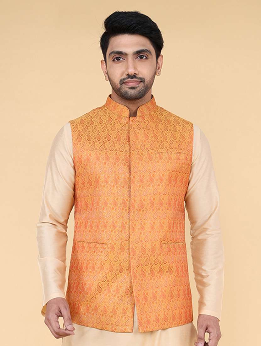 men mandarin neck self design nehru jacket - 21638287 - Zoom Image - 0