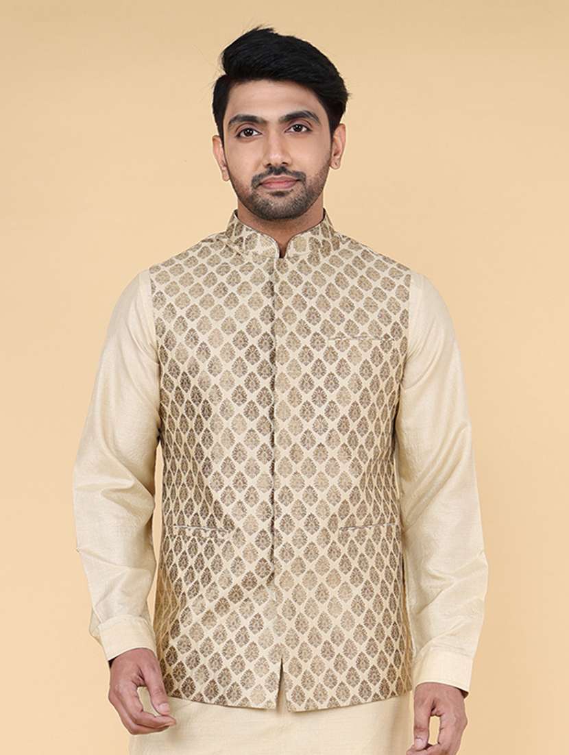 men mandarin neck self design nehru jacket