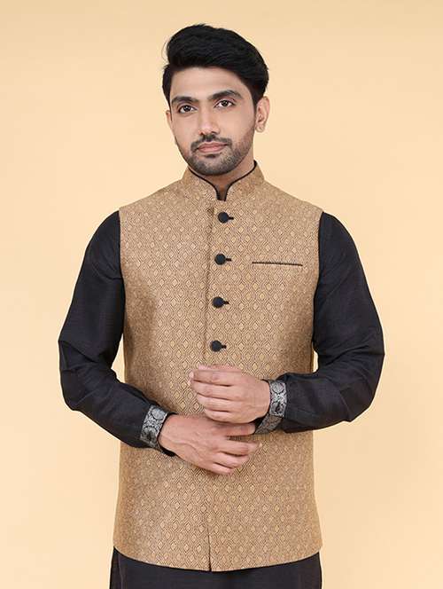 men mandarin neck self design nehru jacket - 21638291 -  Standard Image - 0