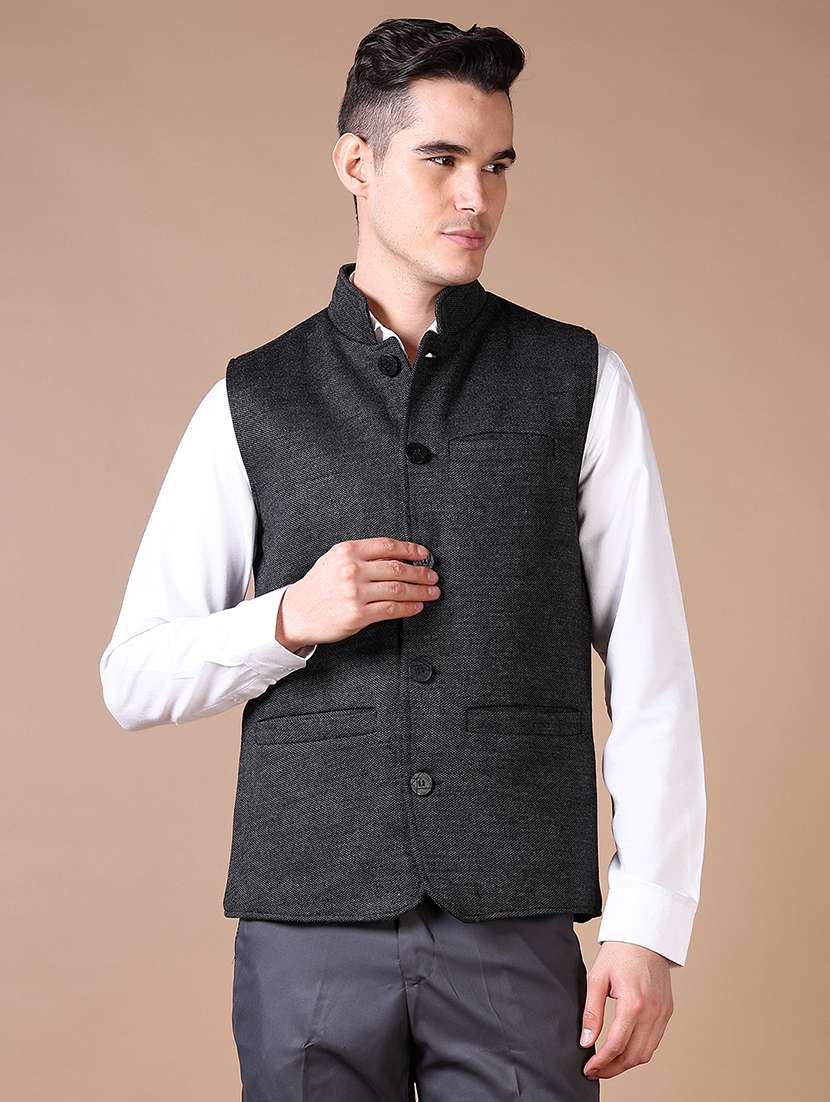 men self design sleeveless nehru jacket