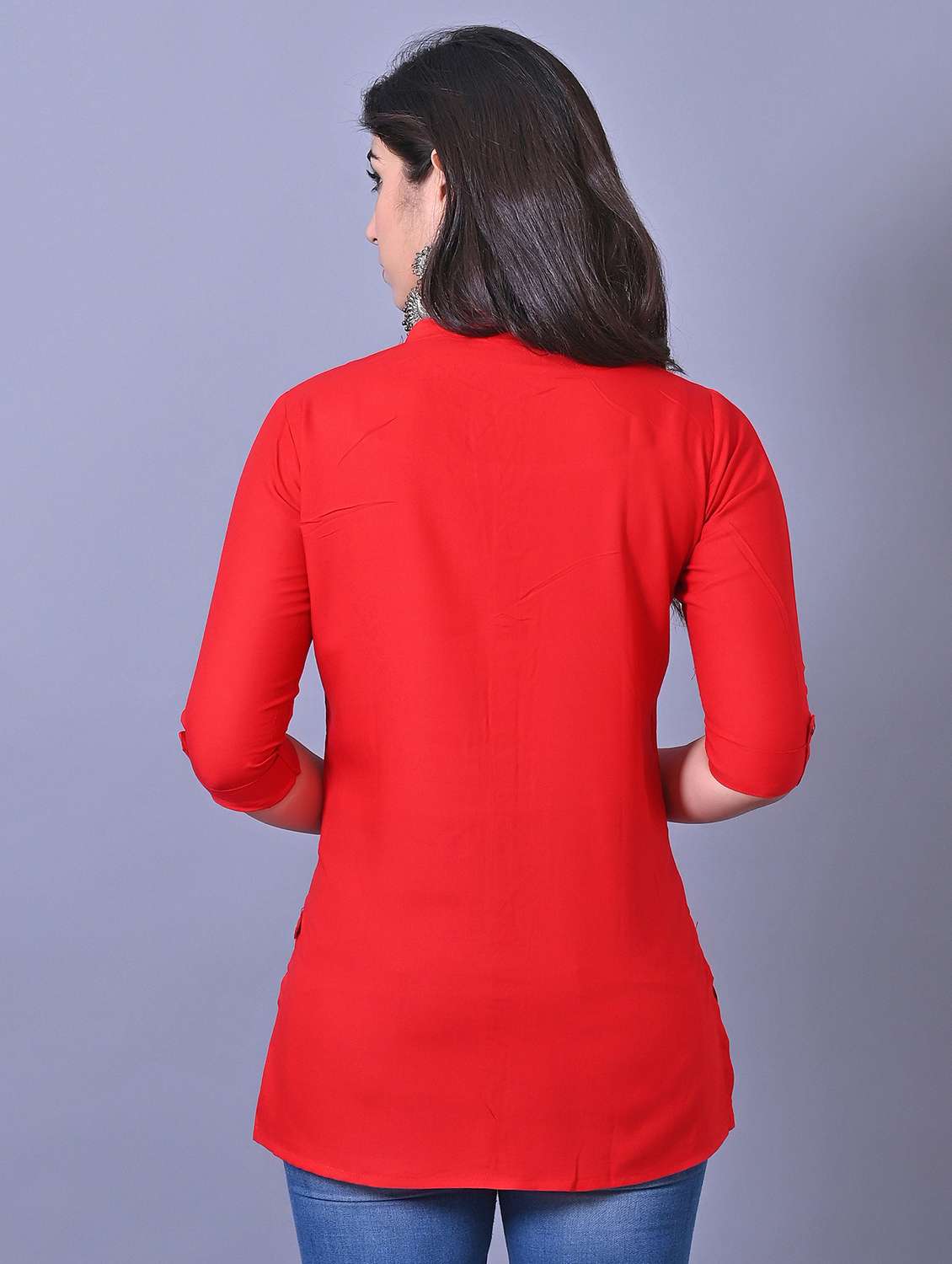 women solid three quarter sleeve side slit tunic - 21638485 - Standard Image - 2