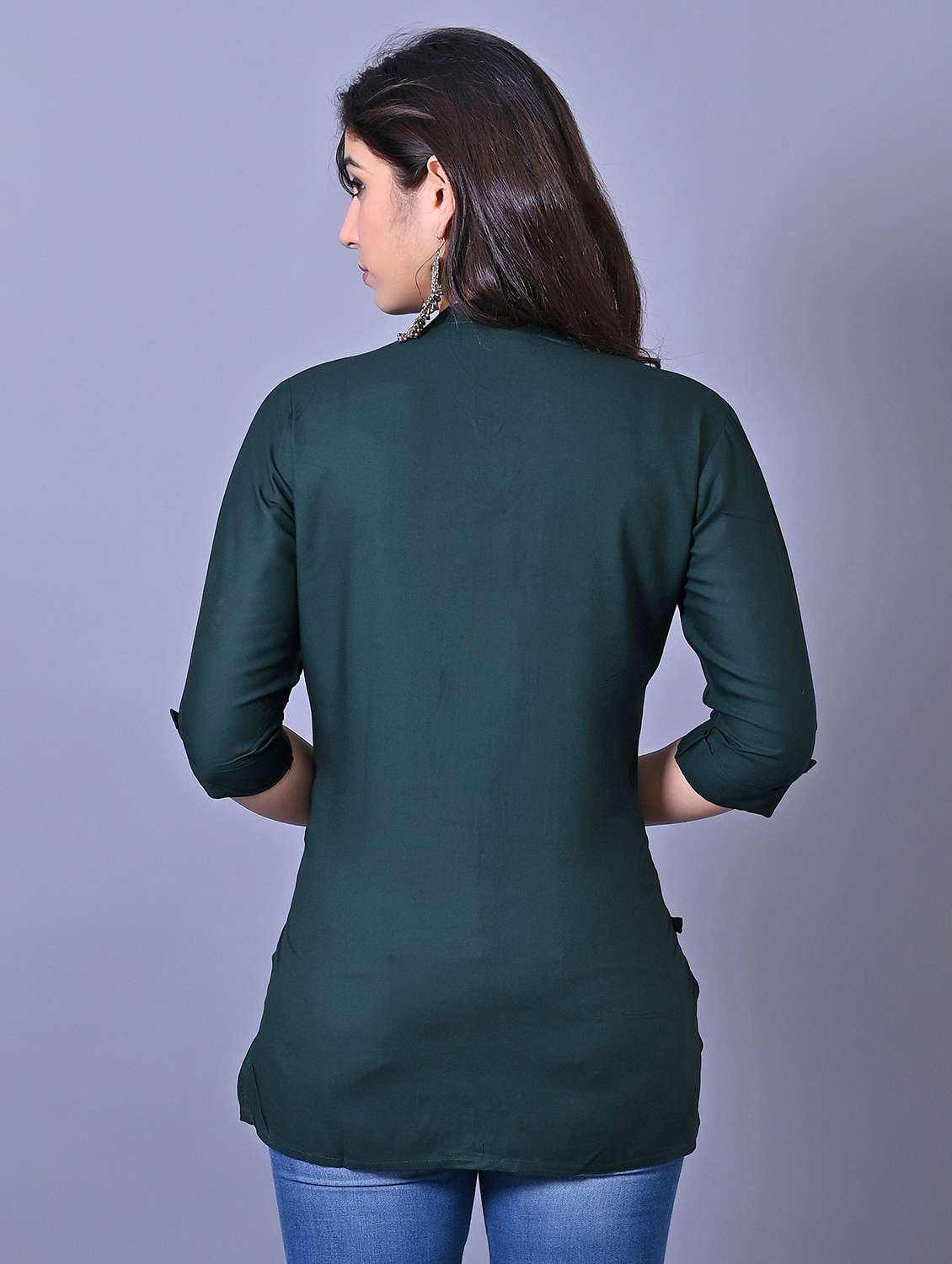 women solid three quarter sleeve side slit tunic - 21638489 - Standard Image - 2