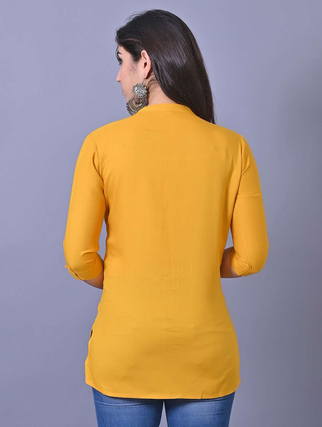 women solid three quarter sleeve side slit tunic - 21638490 - Standard Image - 2