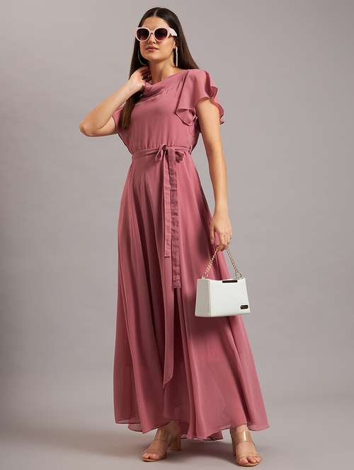 women solid georgette fit & flare dress - 21638522 - Standard Image - 0