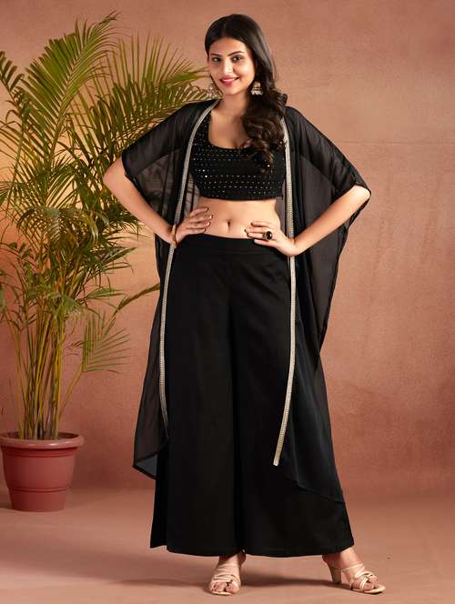 women black sequin work fusion set - 21638559 - Standard Image - 0