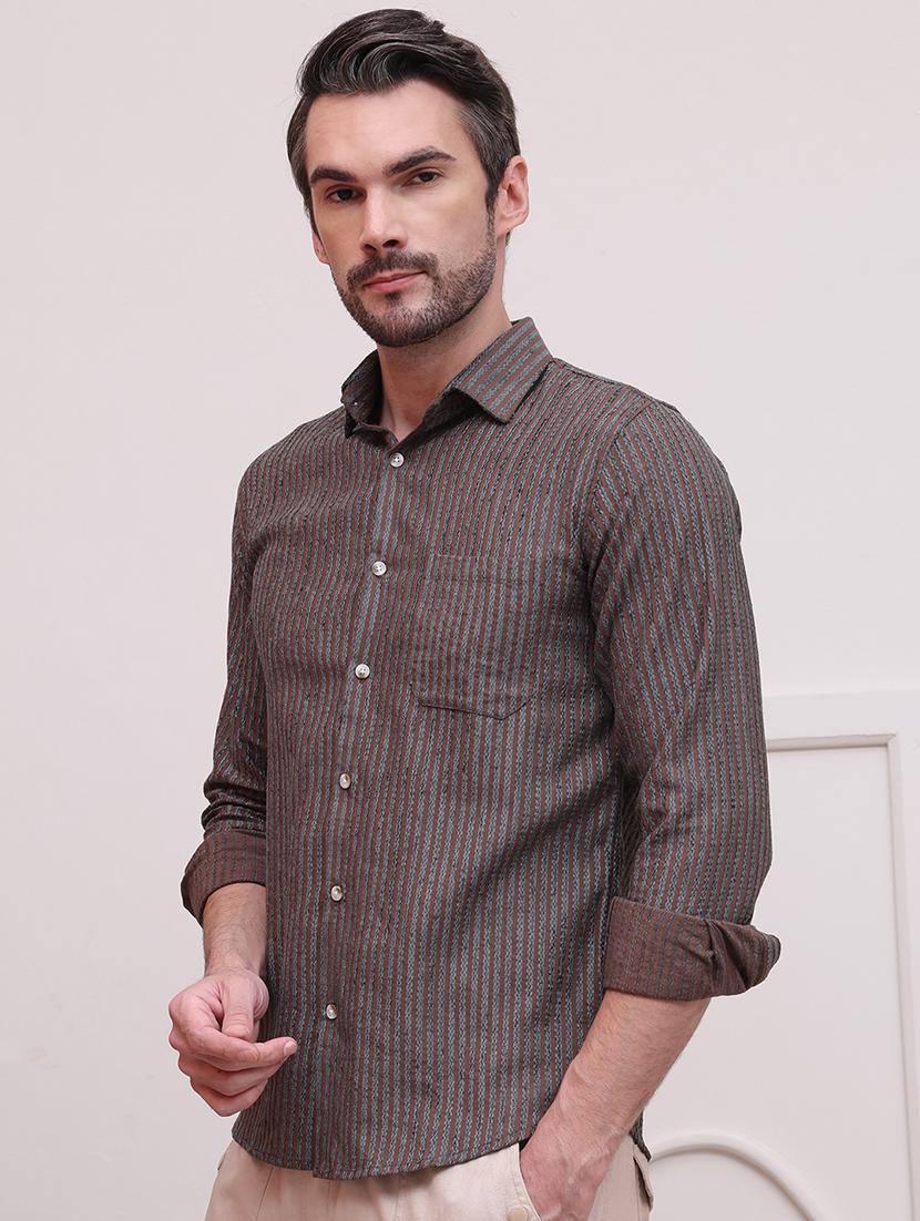 men regular fit striped casual shirt with single pocket - 21638576 - Standard Image - 2