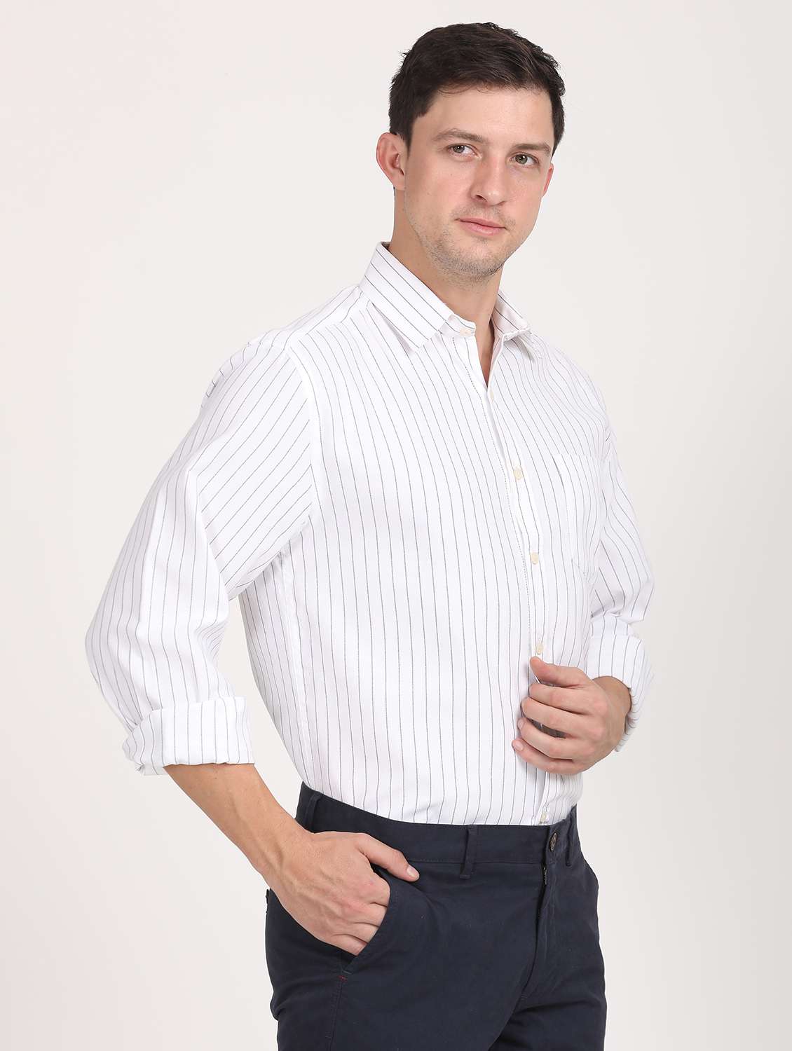 men striped regular fit long sleeve formal shirt - 21638642 - Standard Image - 2