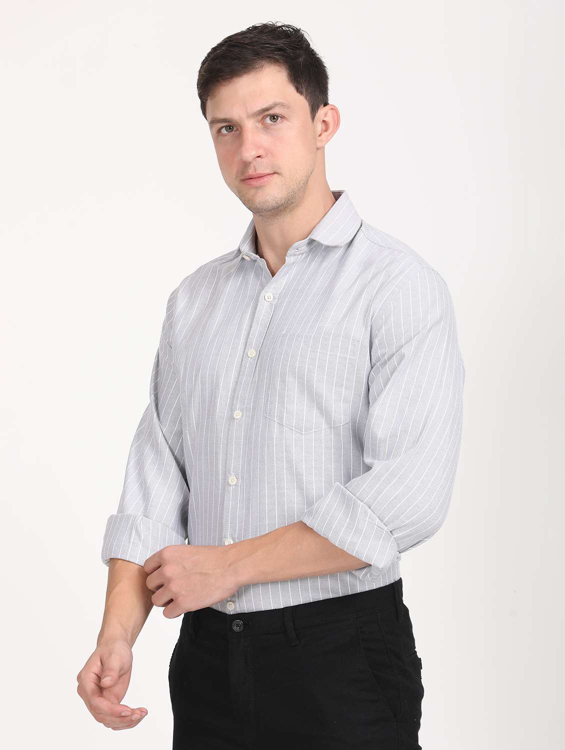 men striped regular fit long sleeve formal shirt - 21638649 - Standard Image - 2